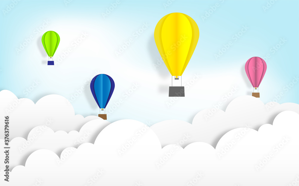Naklejka premium hot air ballon paper cut