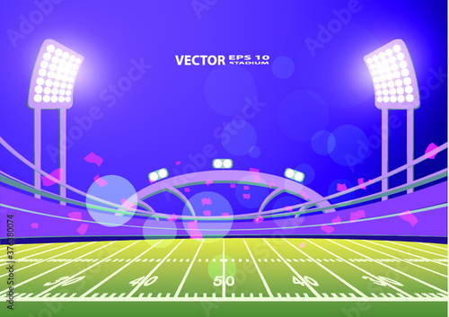 American football arena field with bright stadium lights design.