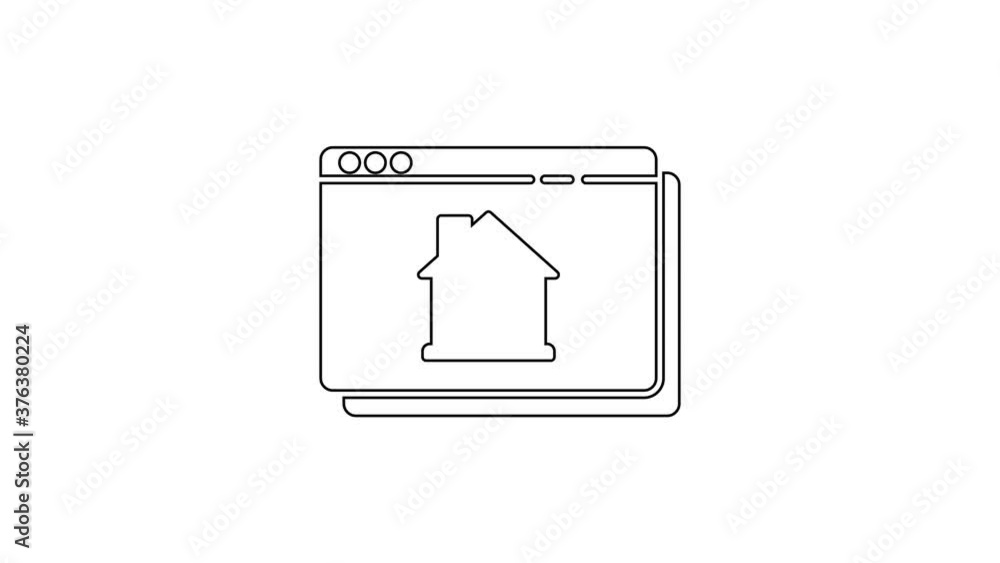 Black line Online real estate house in browser icon isolated on white background. Home loan concept, rent, buy, buying a property. 4K Video motion graphic animation. Black line Online real estate house in browser icon isolated on white background. Home loan concept, rent, buy, buying a property. 4K Video motion graphic animation.