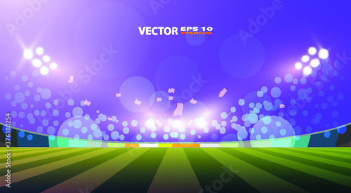 Football Arena. Sports stadium with lights background.