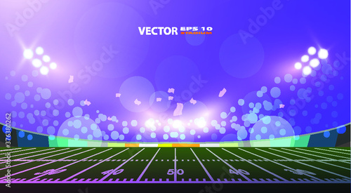 American football arena field with bright stadium lights design.
