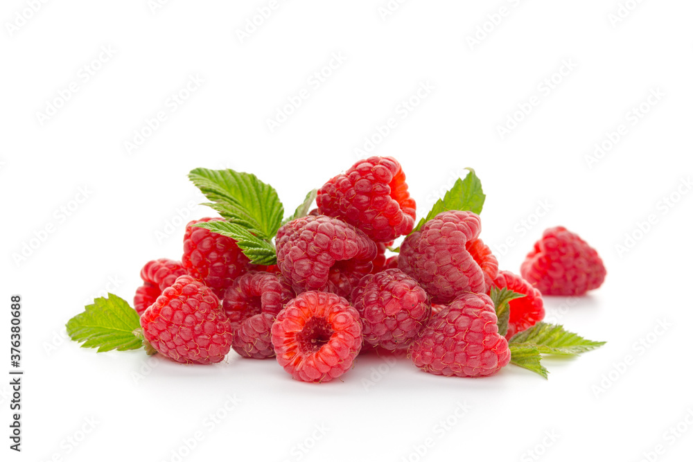 raspberries with leaf isolated on a white background raspberries with leaf isolated on a white background