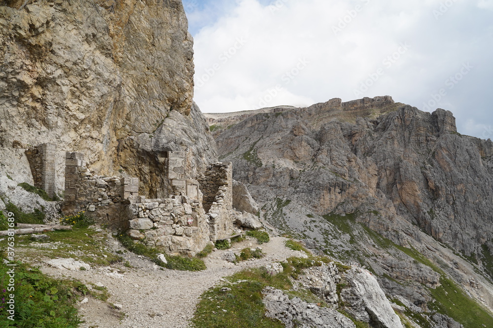 historic battlements and tunnels from World War I in the Italian Dolomites