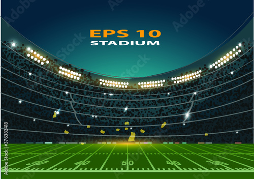 American football arena field with bright stadium lights design.