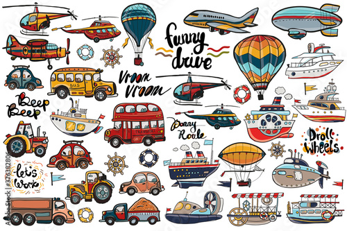 tractor and bus and truck and tractor and bus and car and car and car and truck and droll wheels and let's work and bonny route and funny drive and vroom vroom and beep beep