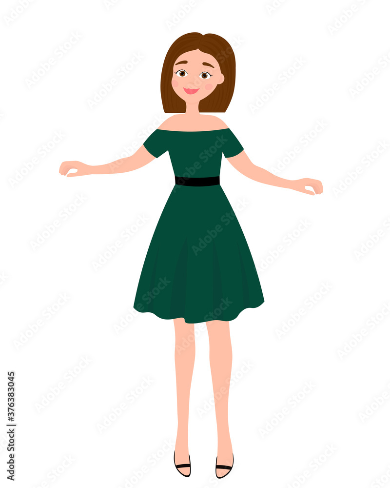 Girl in green evening dress Digital paper doll Fashion girl clothes vector illustration Girl in green evening dress Digital paper doll Fashion girl clothes vector illustration