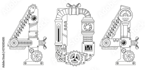 Concept 404 Error Page or File not found for web page, steampunk stile banner, presentation, social media, documents, cards, retro posters. Website maintenance error, webpage under construction.