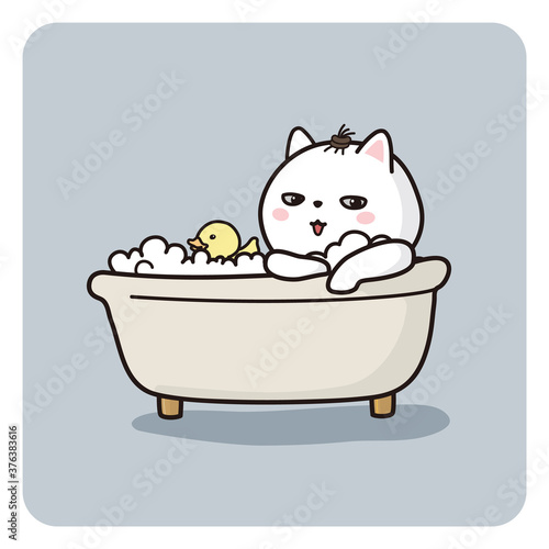 入浴する猫のベクターイラストレーション