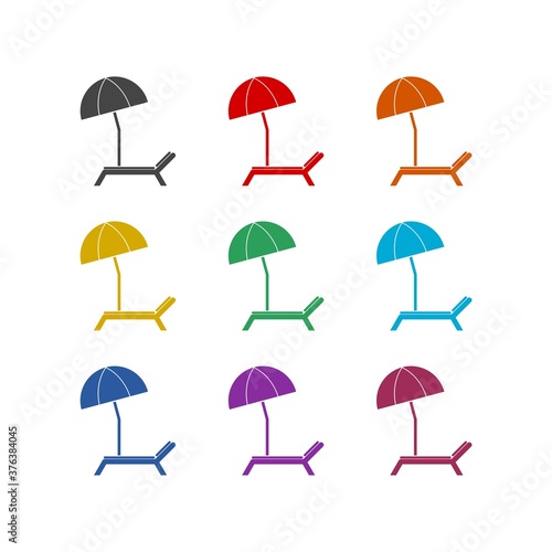 Beach umbrella and chair icon  color set
