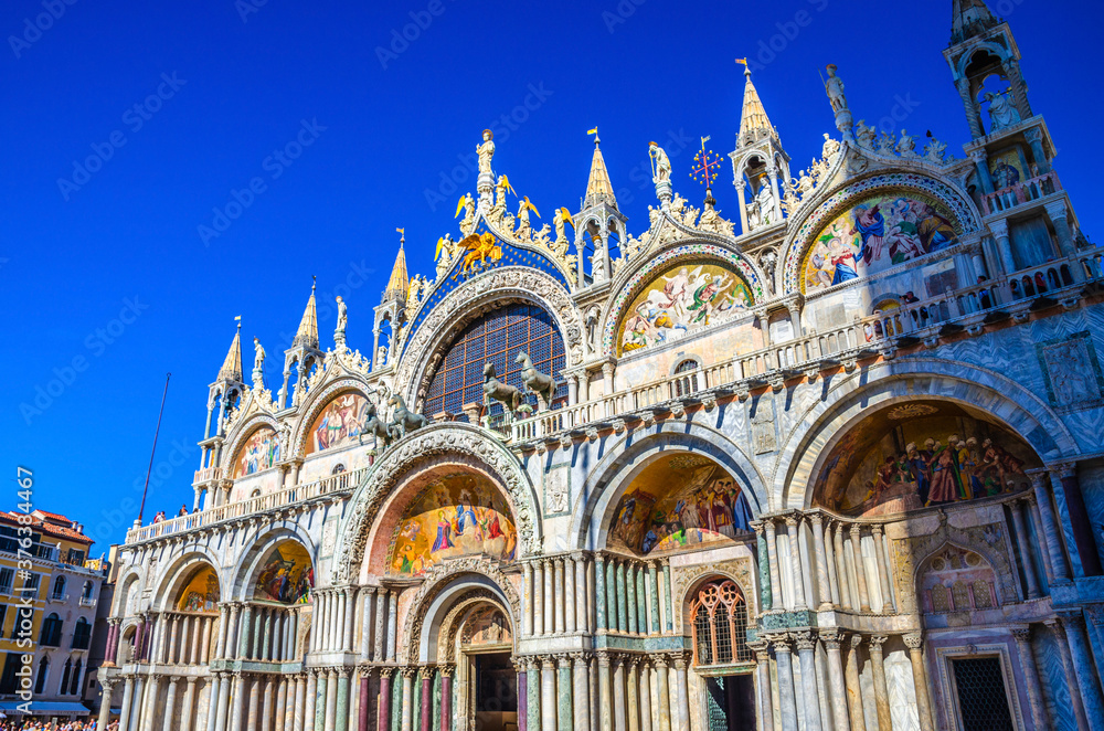 Basilica di San Marco or Patriarchal Cathedral of Saint Mark church of Roman Catholic Archdiocese of Venice on Piazza San Marco St Mark's Square in historical city centre. Veneto Region, Italy.