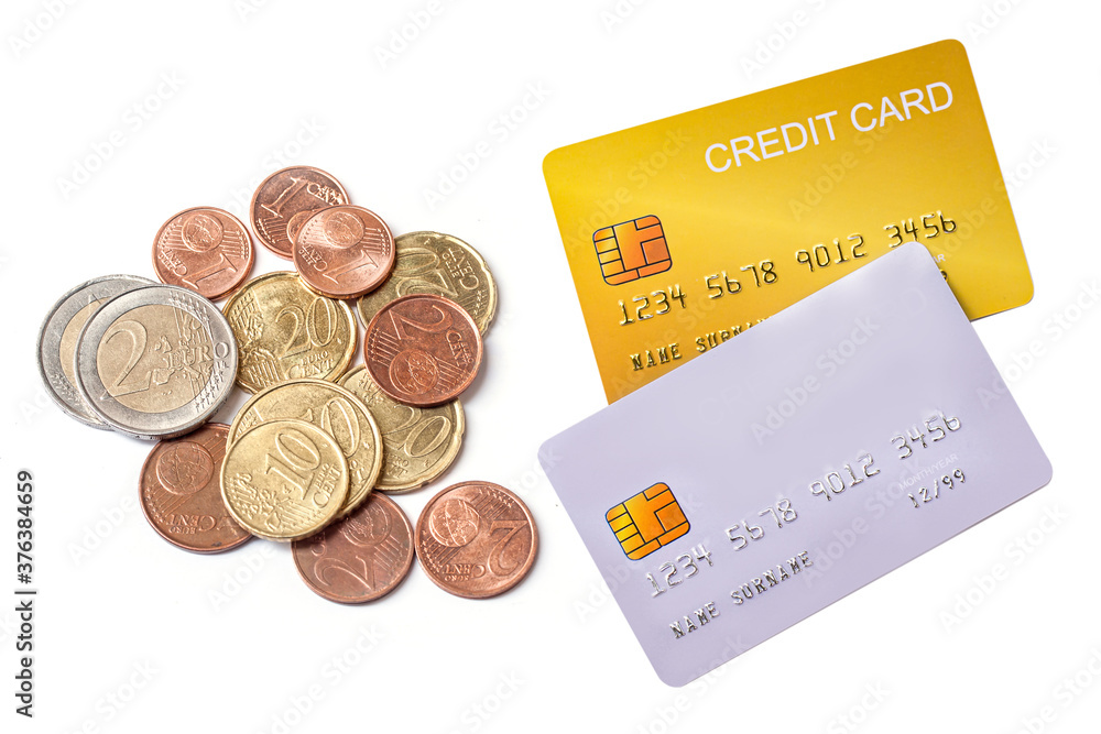 demo credit card with euro money on white background. demo credit card with euro money on white background.