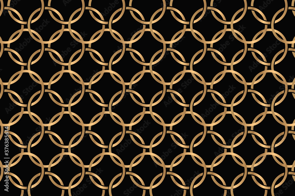 Fototapeta premium Golden circle pattern on black background. Vector gold pattern. Vector circle abstract pattern. Golden pattern. 