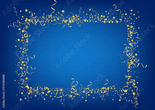 Yellow Confetti Carnival Vector Blue Background. 