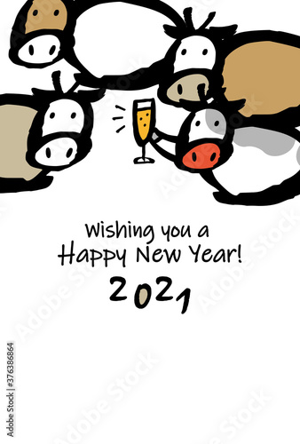 New Year's Card Of Cow Family