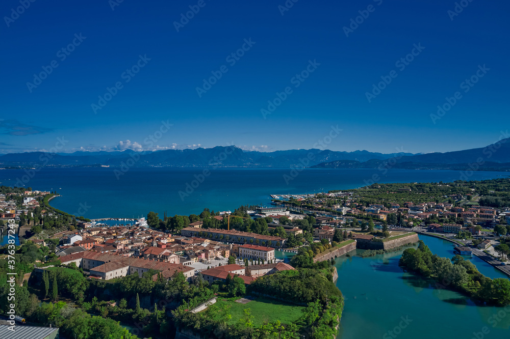 Peschiera del garda, garda lake, Italy. Early morning aerial view. Aerial view of Lake Garda