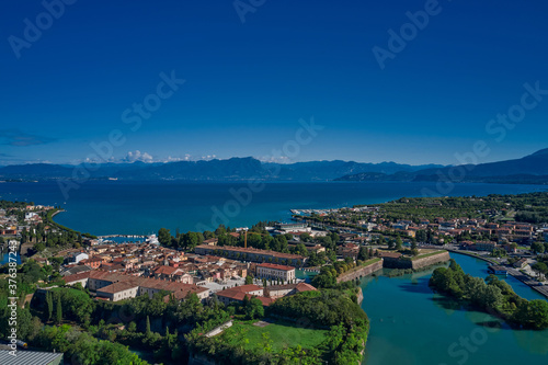 Peschiera del garda, garda lake, Italy. Early morning aerial view. Aerial view of Lake Garda © Berg