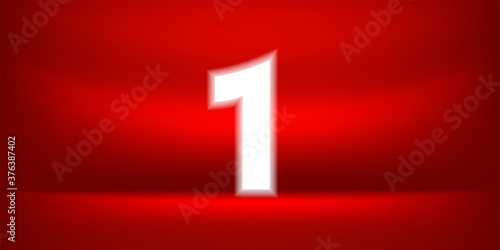 Number one white glow on red luxurious background, No. 1 on red background, First or 1st Place for Banner Anniversary