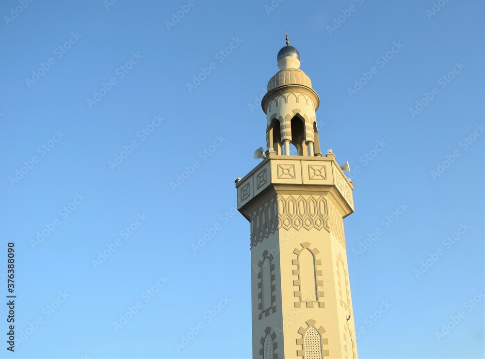 Nizwa Sultan Qaboos Grand Masjid outside view. Mosque sunset view Largest mosque in Muscat, famous  beautiful architecture design in oman