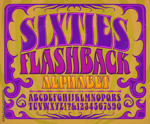 Sixties Flashback Alphabet: A font in the style of 1960s psychedelic posters and album covers