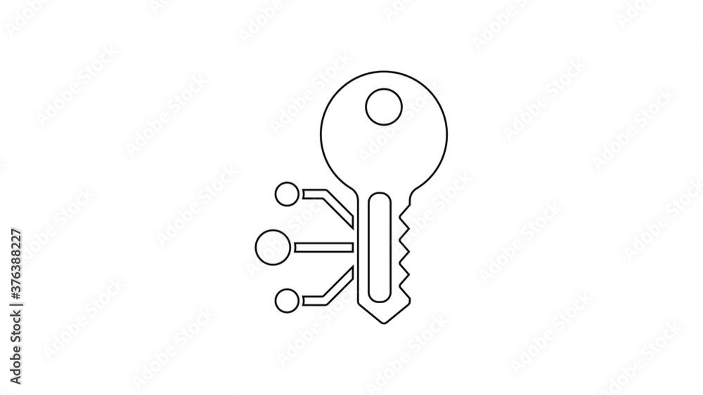 Black line Cryptocurrency key icon isolated on white background. Concept of cyber security or private key, digital key with technology interface. 4K Video motion graphic animation. Black line Cryptocurrency key icon isolated on white background. Concept of cyber security or private key, digital key with technology interface. 4K Video motion graphic animation.