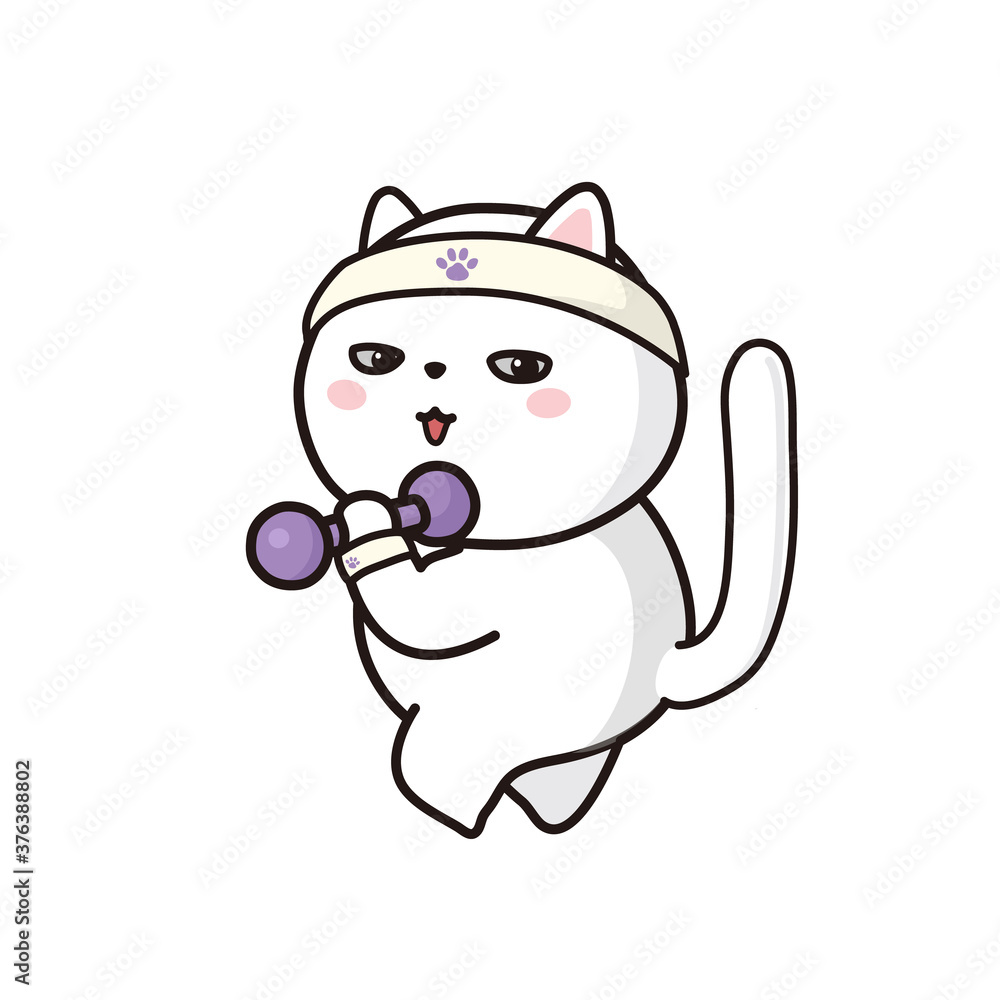 ダンベル体操をする猫 ダンベル体操をする猫