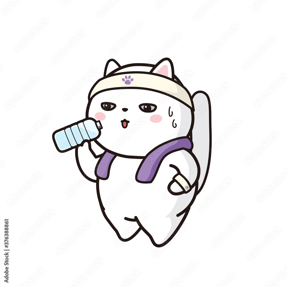 ランニングをして水を飲む猫 ランニングをして水を飲む猫