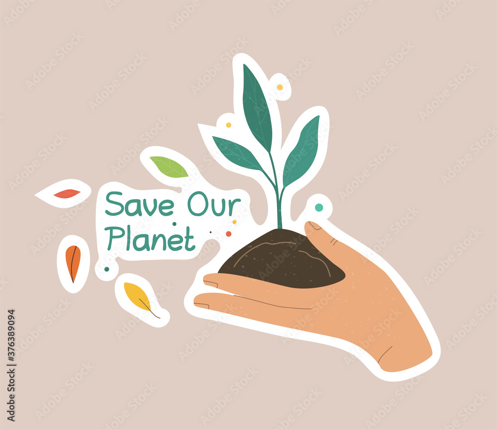 Ecology colorful sticker. Trendy slogan to save the planet. Eco friendly tools, zero waste concept, environmental protection, save wild nature and other. Flat Vector Illustration Ecology colorful sticker. Trendy slogan to save the planet. Eco friendly tools, zero waste concept, environmental protection, save wild nature and other. Flat Vector Illustration
