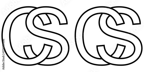 Logo sign sc cs icon sign two interlaced letters S, C vector logo sc, cs first capital letters counter pattern alphabet s, c