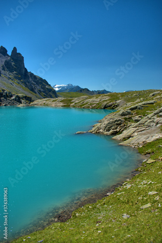 Alpiner Bergsee auf dem Pizol in der Schweiz 7.8.2020