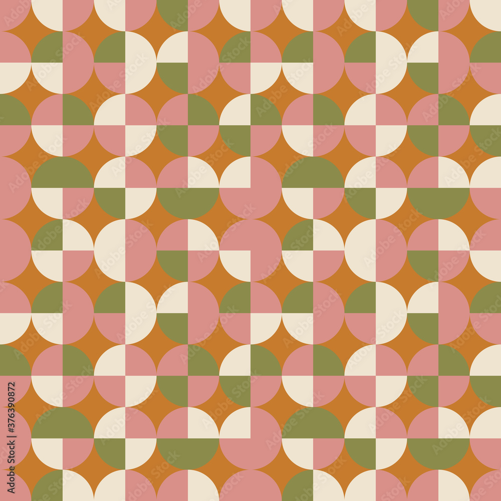 Geometric seamless pattern. Vector background with simple shapes like semi cirles and squares in neutral muted pastel colors.
