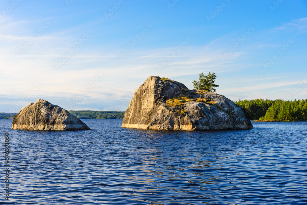 Two large stones in the middle of Lake Ladoga.