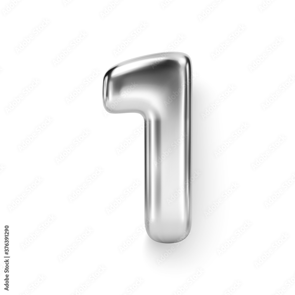 Silver Number Balloon 1 One. Vector realistic 3d character Silver Number Balloon 1 One. Vector realistic 3d character