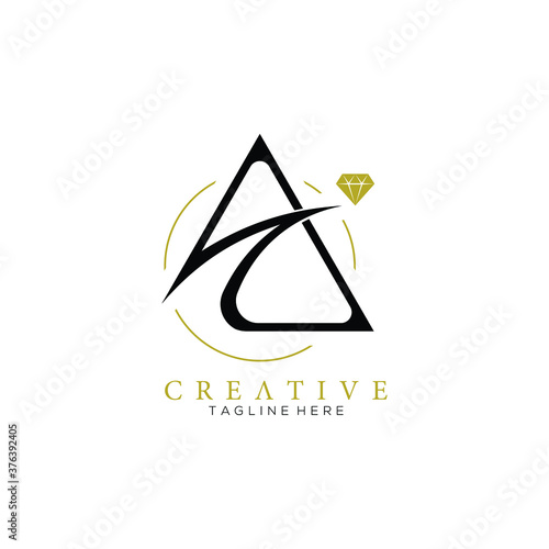 Luxury black letter A diamond jewellery logo with gold circle line