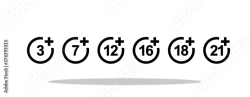 Age ratings icon set in trendy flat style. Age restriction symbol for your web site design, logo, app, UI Vector EPS 10.	