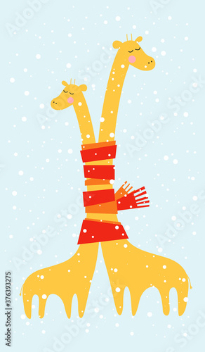 Illustration of the couple of giraffes hugging