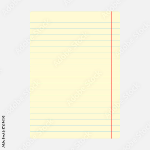 Realistic yellow blank notepad paper page template with lined. Mock up cover for business memo diary and empty sketchbook notebook