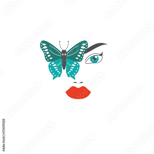 Beautiful face and butterfly. Logo for beauty salon, spa