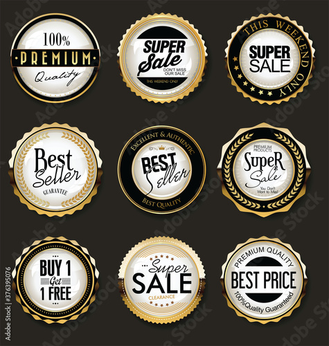 Collection of retro gold and black badge and label design