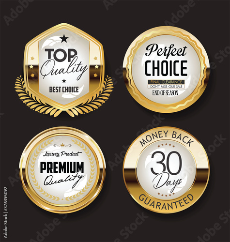 Collection of retro gold and black badge and label design