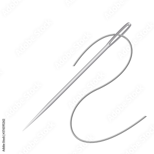 Sewing needle and thread, 3d vector illustration