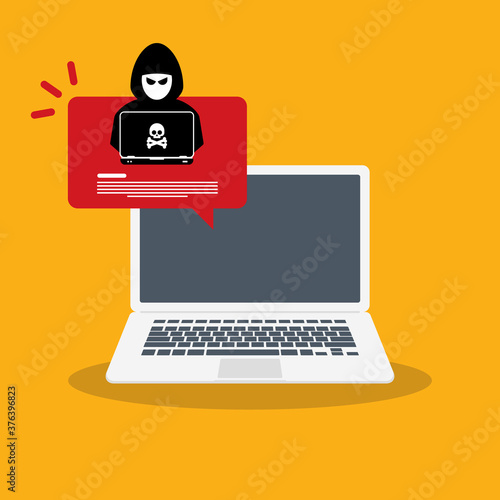 Alert notification on laptop computer vector, hacker, hacker detection, malware concept, spam data, online scam, virus