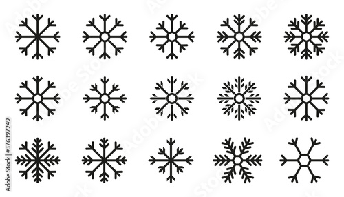 snowflake winter set of black isolated nine icon silhouette on white background