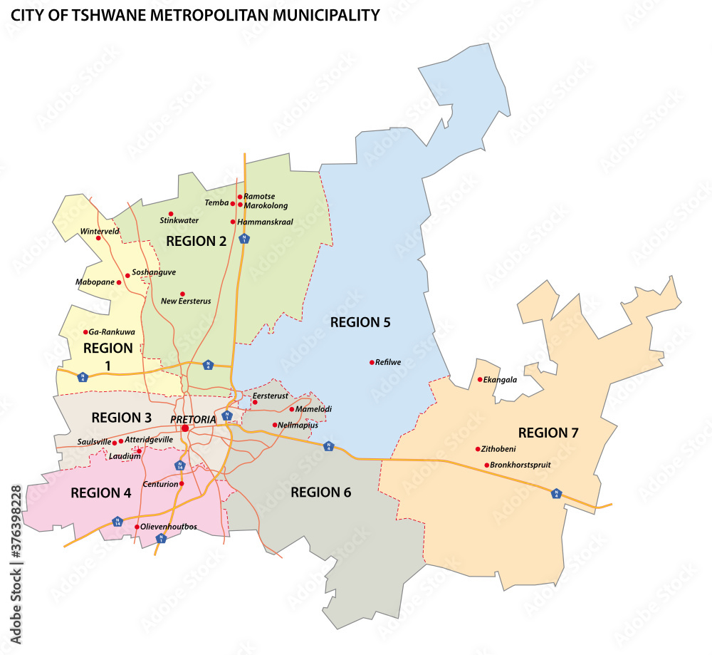 administrative vector map of City of Tshwane Metropolitan Municipality, Gauteng, South Africa