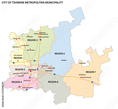 administrative vector map of City of Tshwane Metropolitan Municipality, Gauteng, South Africa photo
