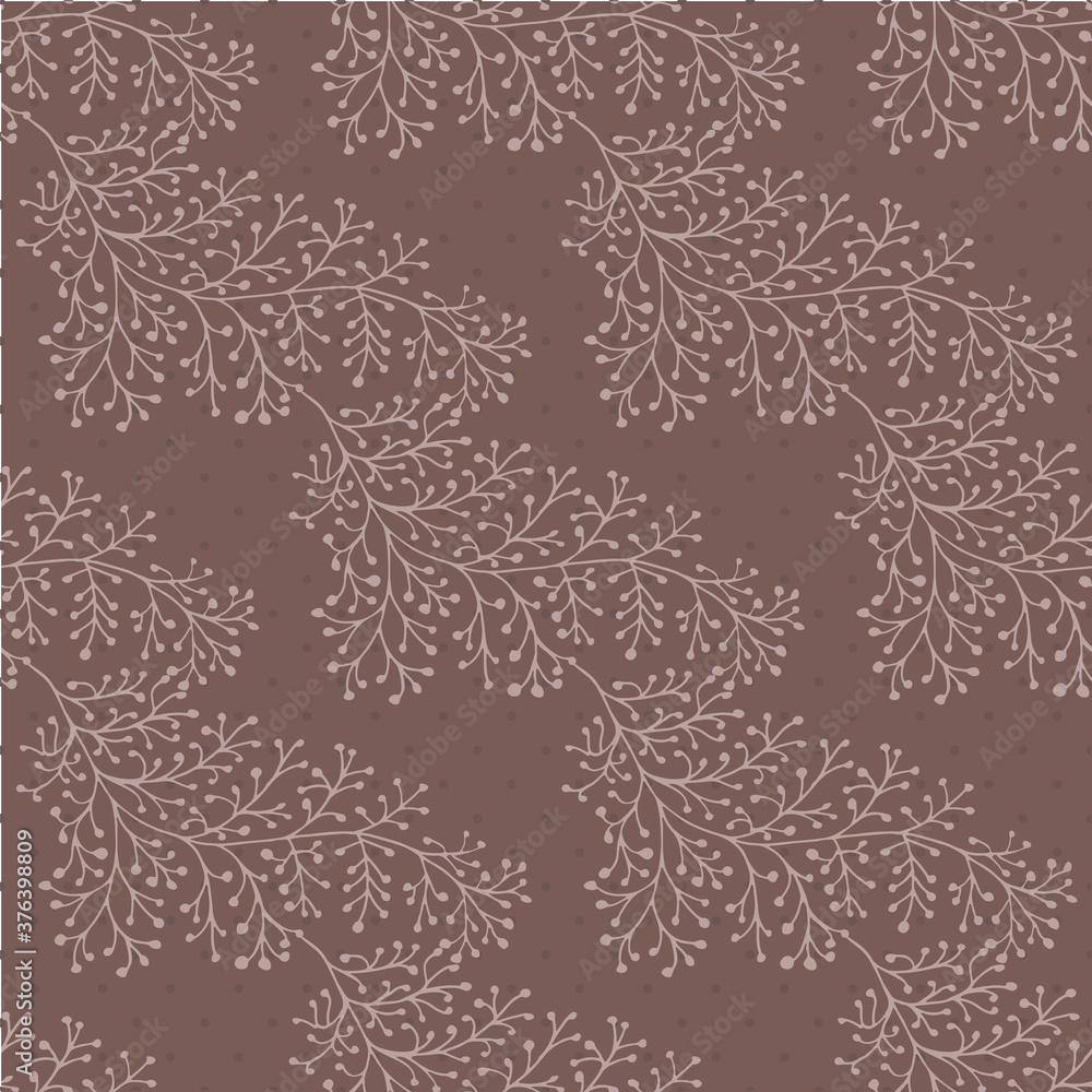 Jacquard effect wild meadow grass seamless vector pattern background. Monochrome brown backdrop of leaves in elegant geometric damask design. Botanical baroque foliage all over print for fabric.