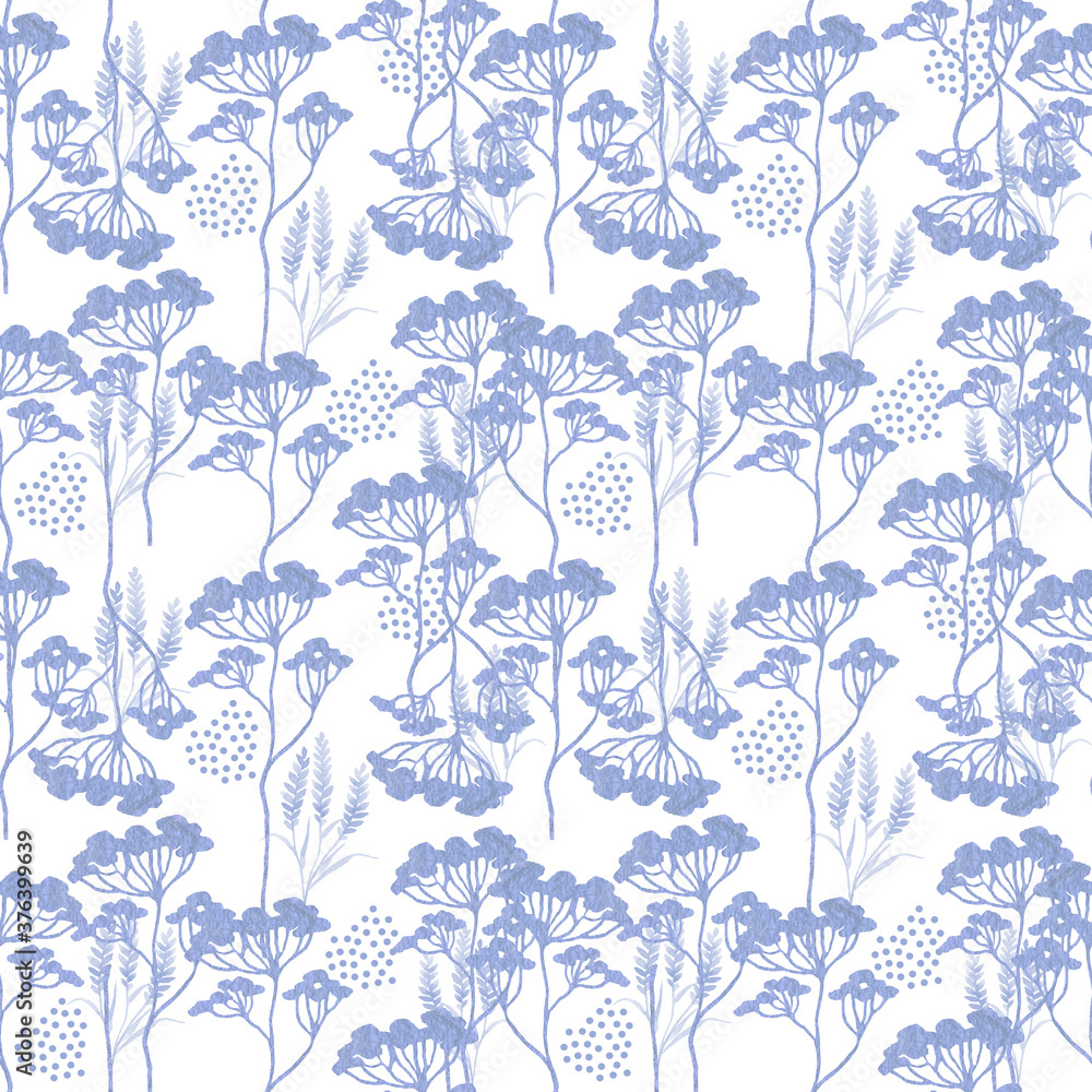 Floral seamless pattern with grass blue. Hand drawn sketch style. Nature background on white. Floral seamless pattern with grass blue. Hand drawn sketch style. Nature background on white.