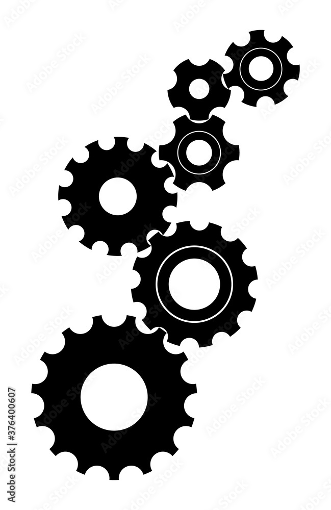 Gear cog icons. Cogwheel from engine machinery. Mechanism with cog wheels for work industry. Factory for machines. Symbols of clock, progress, technology and engineering. Power in teamwork. Vector Gear cog icons. Cogwheel from engine machinery. Mechanism with cog wheels for work industry. Factory for machines. Symbols of clock, progress, technology and engineering. Power in teamwork. Vector