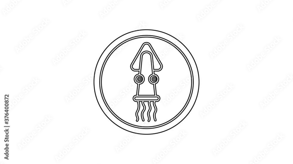 Black line Octopus on a plate icon isolated on white background. 4K Video motion graphic animation. Black line Octopus on a plate icon isolated on white background. 4K Video motion graphic animation.
