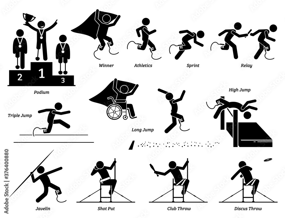 Disabled field and track sports games for handicapped athlete stick