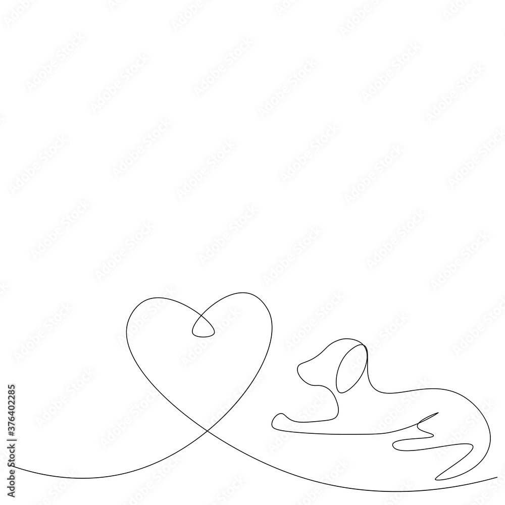 Puppy animal silhouette one line drawing, vector illustration	
